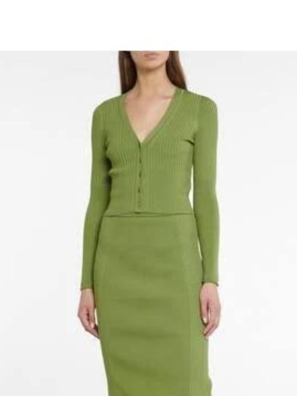 SIMKHAI Women’s Ailany Ribbed-knit Cardigan in Green Size Large - Picture 2 of 10